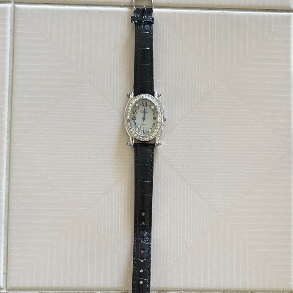 Elegant Black Leather Women's Watch